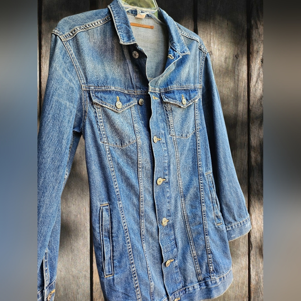 & Denim Classic Blue Denim Long Jacket for Women Sz 2